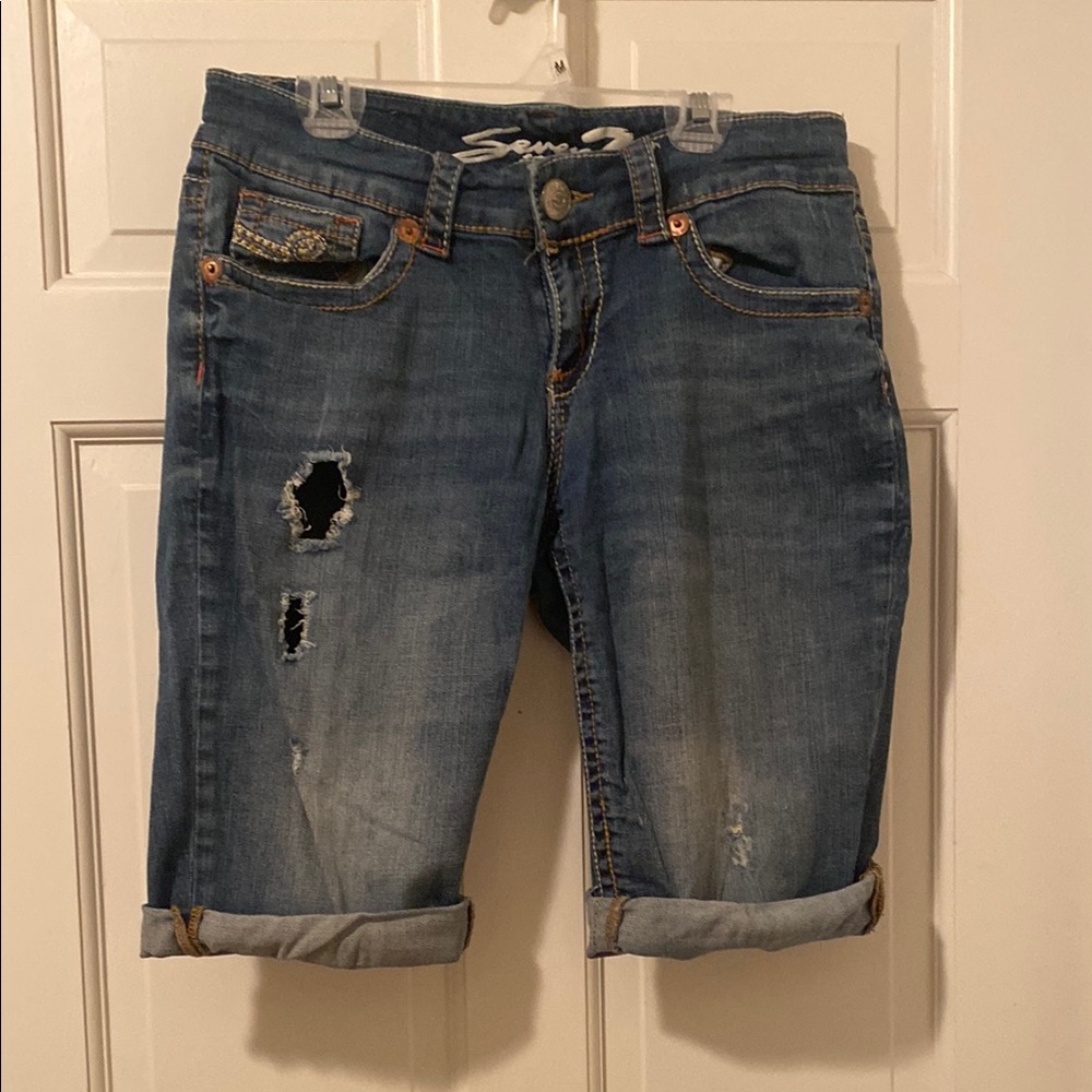 Seven7 Blue  Distressed denim shorts